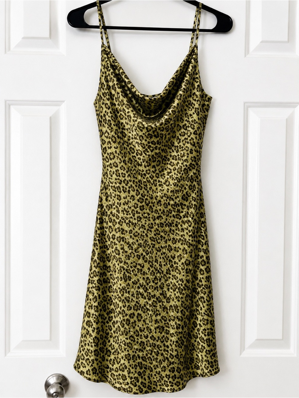 bp Olive Leopard Cowl Slip Dress with Spaghetti Straps